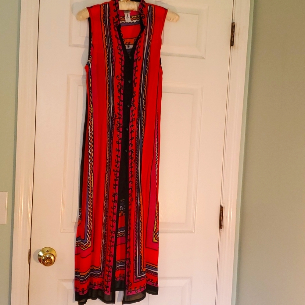 🦋Gideon Oberson swim cover-up or sheer dress small Multi Color classiccore fest